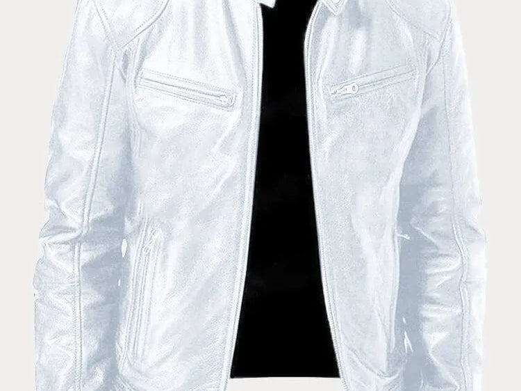Hector - Men's Leather-Look Zip-Up Moto Jacket - White