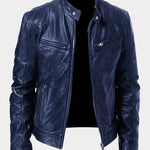 Hector - Men's Leather-Look Zip-Up Moto Jacket - Navy