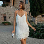 Hedda - Women's Feather Trim Fitted Mini Dress