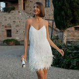 Hedda - Women's Feather Trim Fitted Mini Dress