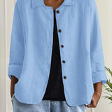 Helle - Women's Oversized Button-Front Blazer - Light Blue