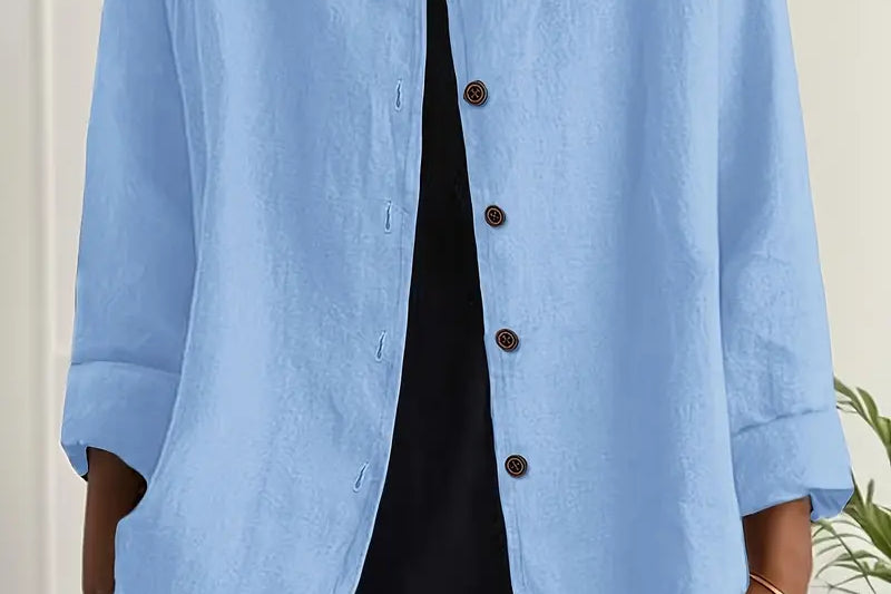 Helle - Women's Oversized Button-Front Blazer - Light Blue