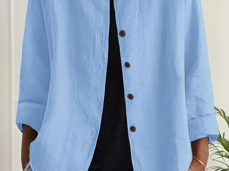 Helle - Women's Oversized Button-Front Blazer - Light Blue