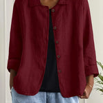 Helle - Women's Oversized Button-Front Blazer - Burgundy