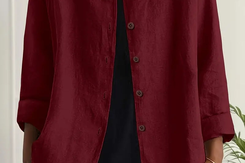Helle - Women's Oversized Button-Front Blazer - Burgundy