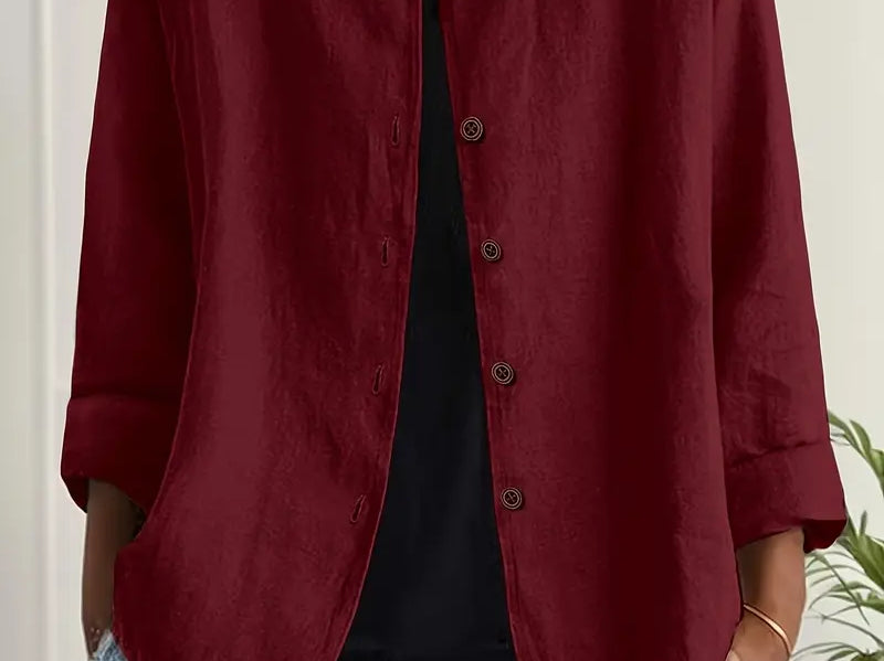 Helle - Women's Oversized Button-Front Blazer - Burgundy