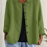 Helle - Women's Oversized Button-Front Blazer - Green