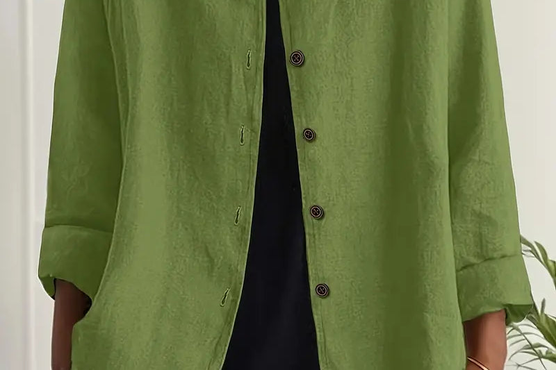 Helle - Women's Oversized Button-Front Blazer - Green