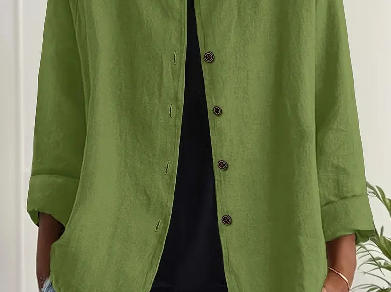 Helle - Women's Oversized Button-Front Blazer - Green