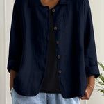 Helle - Women's Oversized Button-Front Blazer - Navy Blue