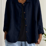 Helle - Women's Oversized Button-Front Blazer - Navy Blue