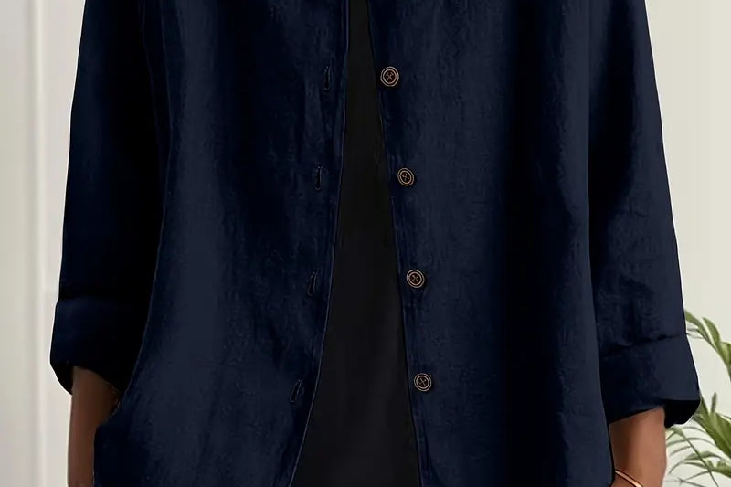 Helle - Women's Oversized Button-Front Blazer - Navy Blue