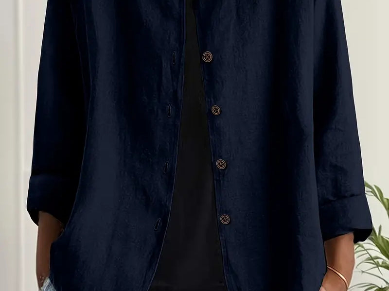 Helle - Women's Oversized Button-Front Blazer - Navy Blue