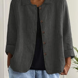 Helle - Women's Oversized Button-Front Blazer - Dark Grey