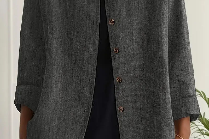 Helle - Women's Oversized Button-Front Blazer - Dark Grey