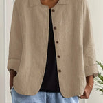 Helle - Women's Oversized Button-Front Blazer - Khaki