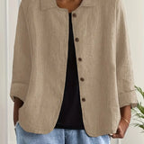 Helle - Women's Oversized Button-Front Blazer - Khaki