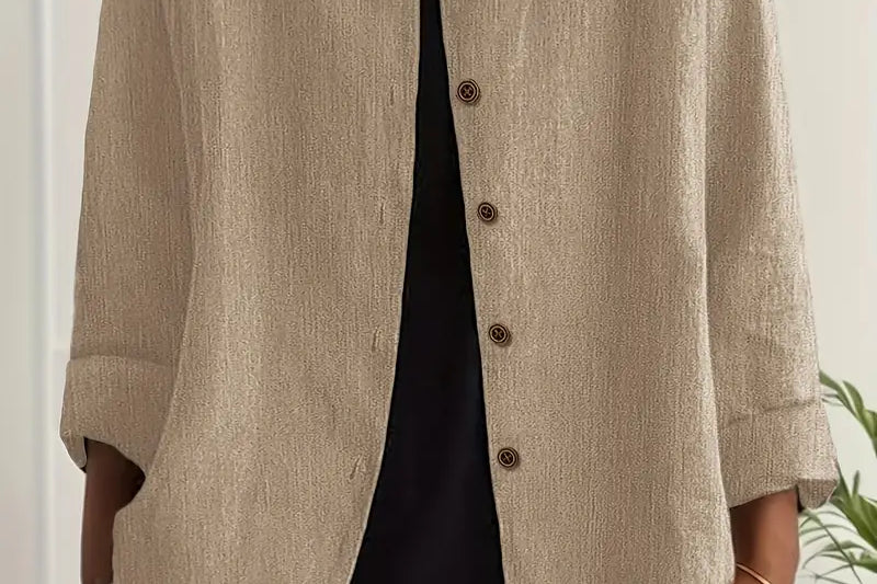 Helle - Women's Oversized Button-Front Blazer - Khaki