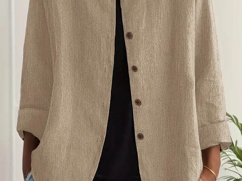 Helle - Women's Oversized Button-Front Blazer - Khaki
