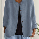 Helle - Women's Oversized Button-Front Blazer - Blue