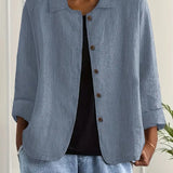 Helle - Women's Oversized Button-Front Blazer - Blue