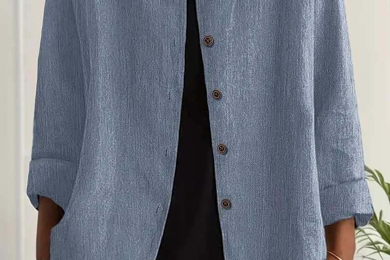Helle - Women's Oversized Button-Front Blazer - Blue