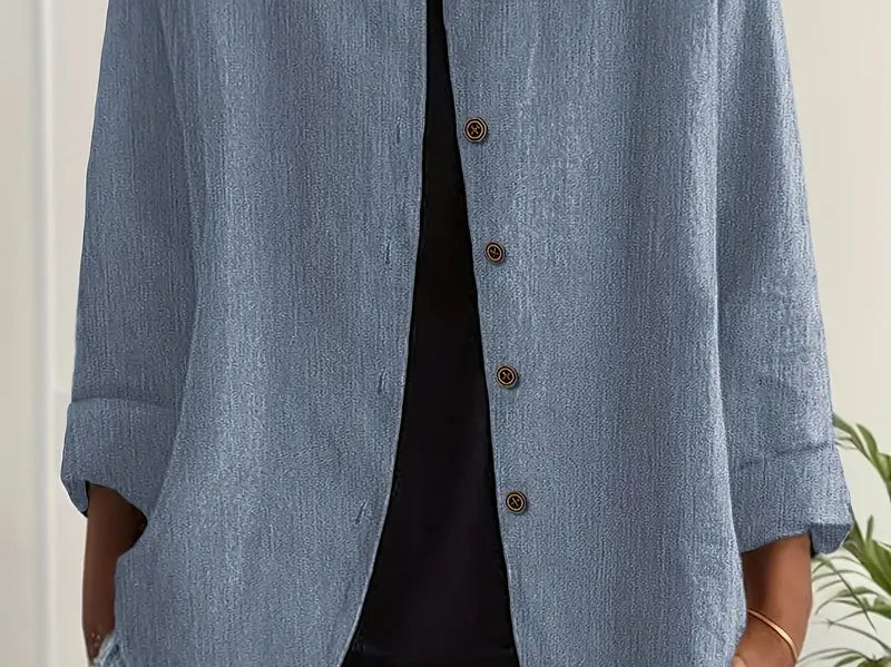 Helle - Women's Oversized Button-Front Blazer - Blue
