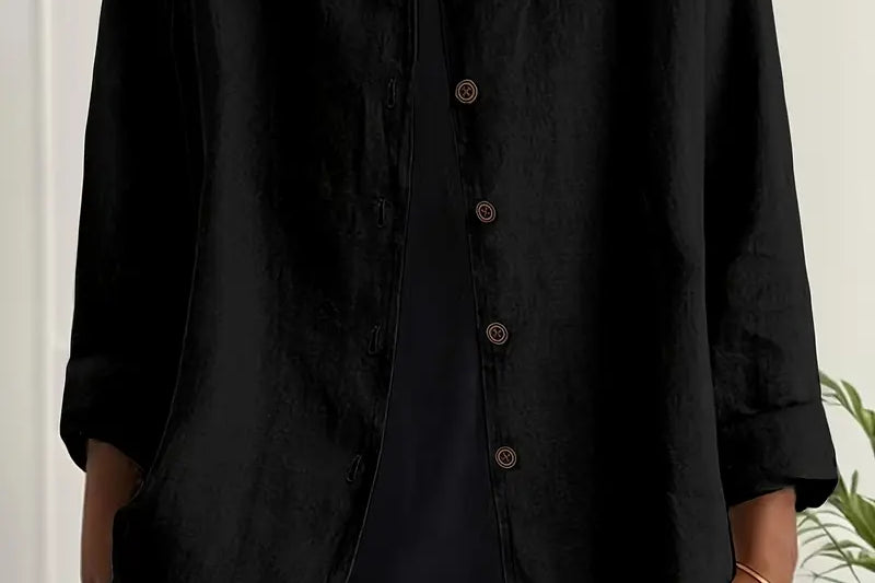 Helle - Women's Oversized Button-Front Blazer - Black