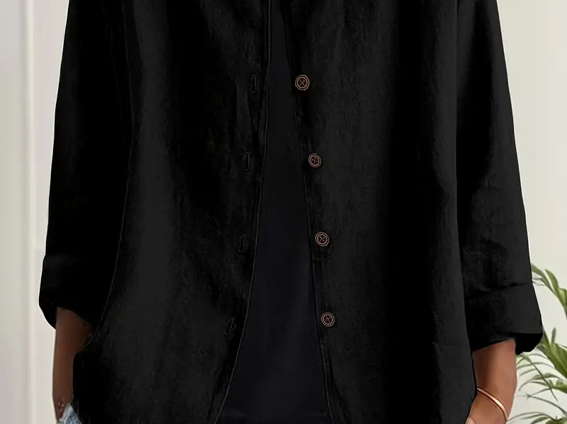 Helle - Women's Oversized Button-Front Blazer - Black