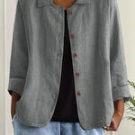 Helle - Women's Oversized Button-Front Blazer - Light Grey