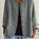 Helle - Women's Oversized Button-Front Blazer - Light Grey