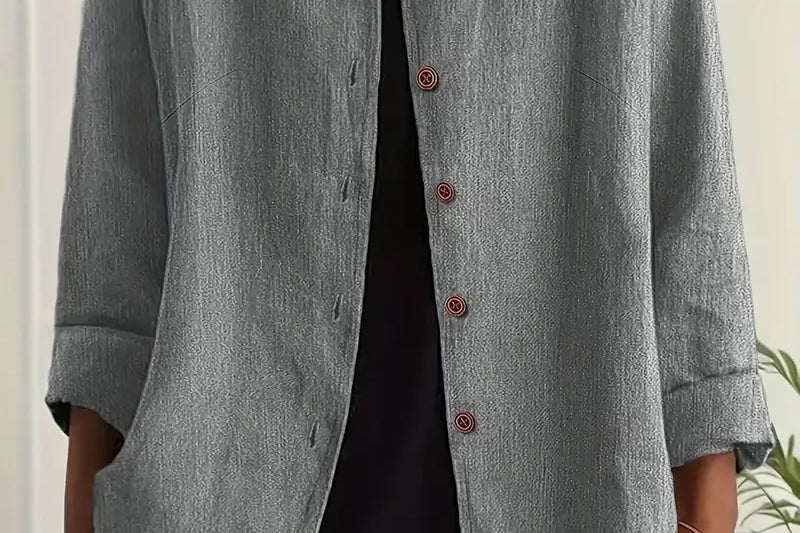 Helle - Women's Oversized Button-Front Blazer - Light Grey