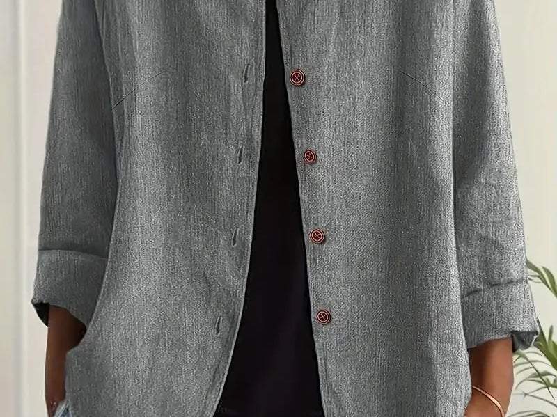 Helle - Women's Oversized Button-Front Blazer - Light Grey
