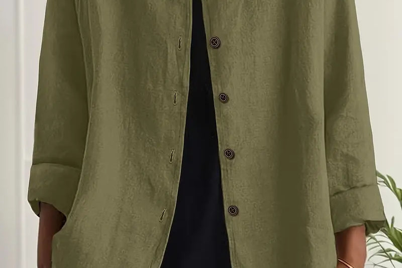 Helle - Women's Oversized Button-Front Blazer - Dark Green