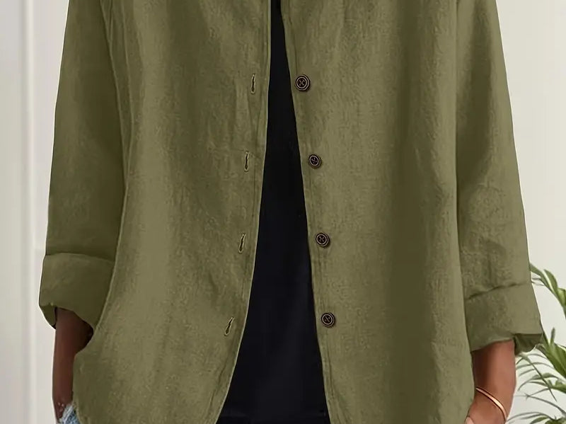 Helle - Women's Oversized Button-Front Blazer - Dark Green