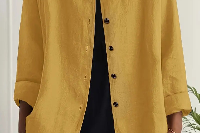 Helle - Women's Oversized Button-Front Blazer - Yellow