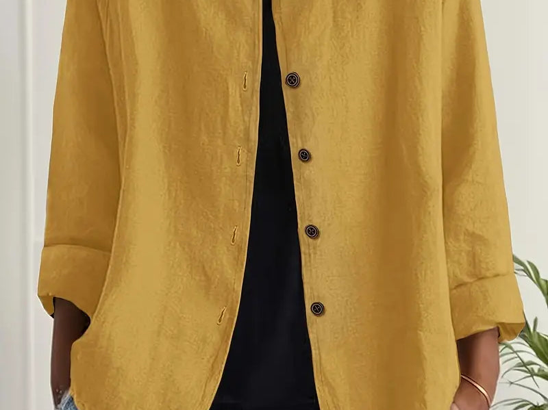 Helle - Women's Oversized Button-Front Blazer - Yellow