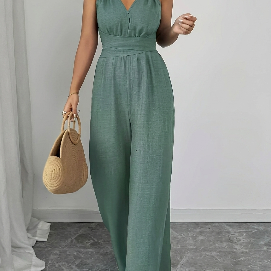 Women's Lace-Trim Jumpsuit Set | Cami Jumpsuit & Long-Sleeve Lace Top with Pockets