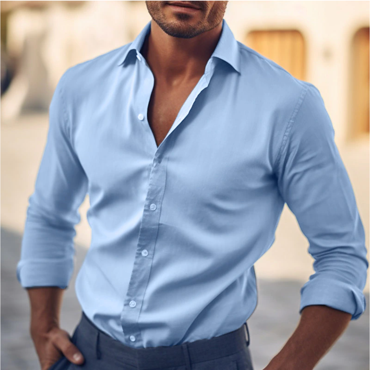 Holt - Men's Classic Long Sleeve Button-Up Shirt - Light Blue