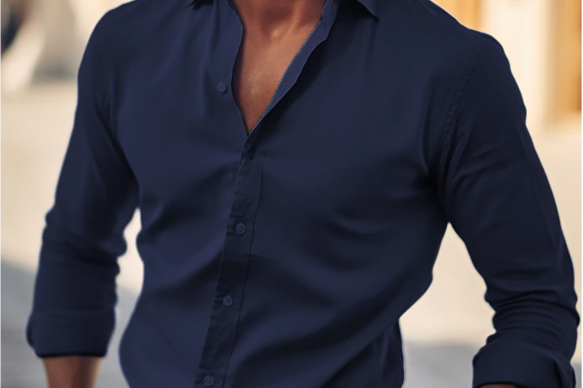 Holt - Men's Classic Long Sleeve Button-Up Shirt - Dark Blue