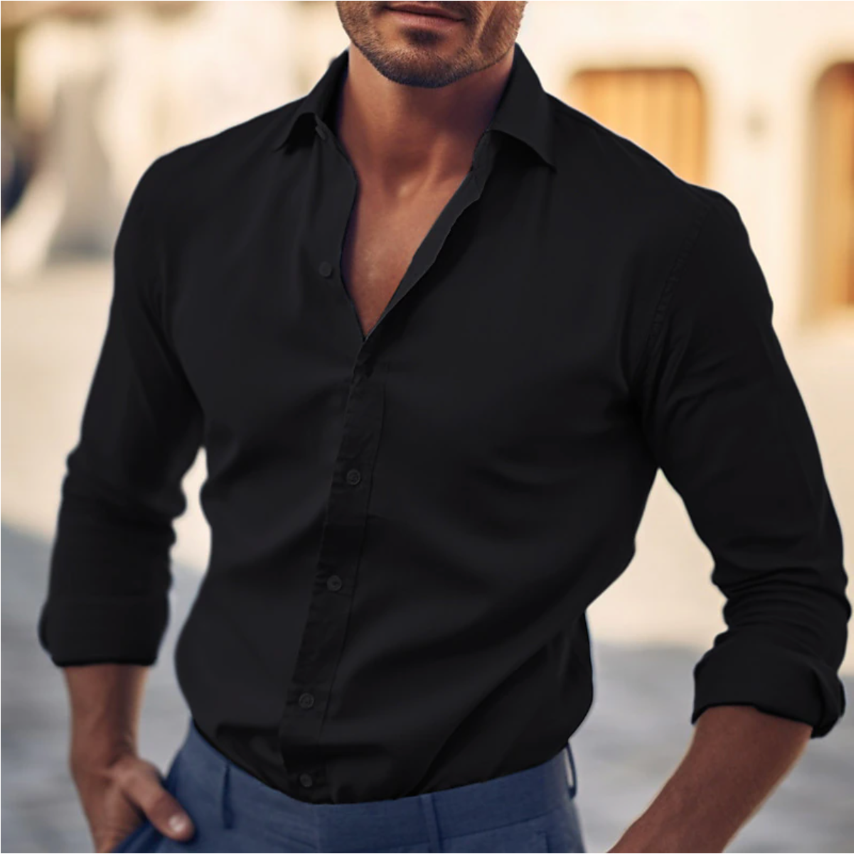 Holt - Men's Classic Long Sleeve Button-Up Shirt - Black