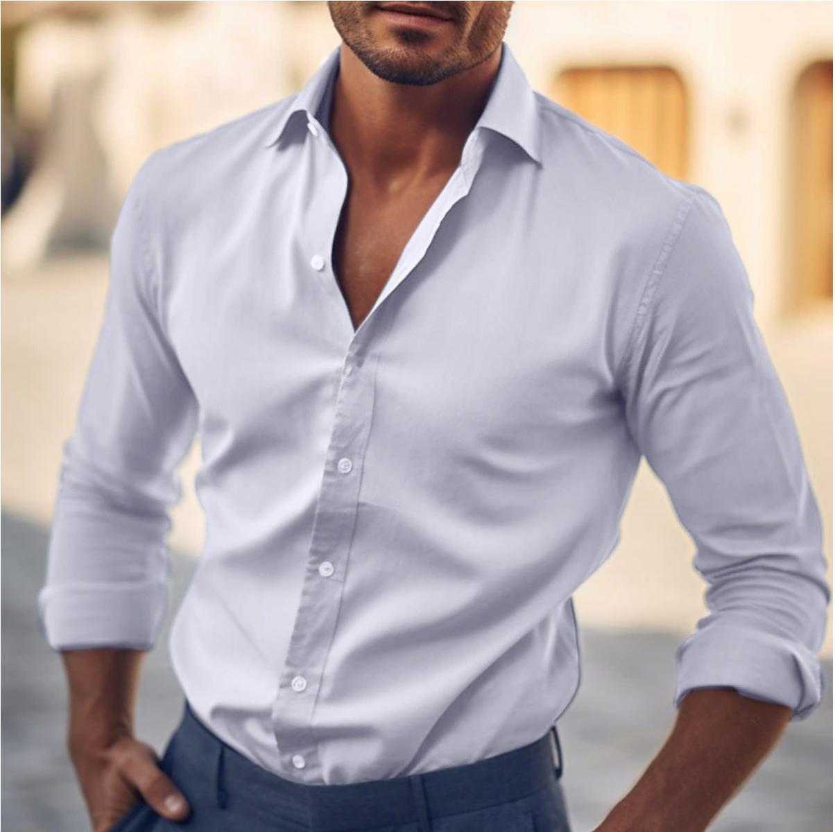 Holt - Men's Classic Long Sleeve Button-Up Shirt - White