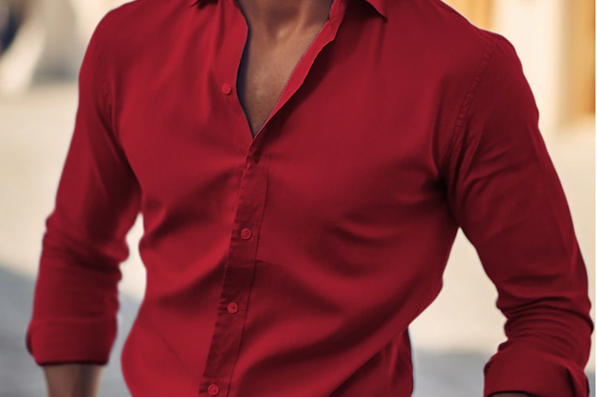Holt - Men's Classic Long Sleeve Button-Up Shirt - Red