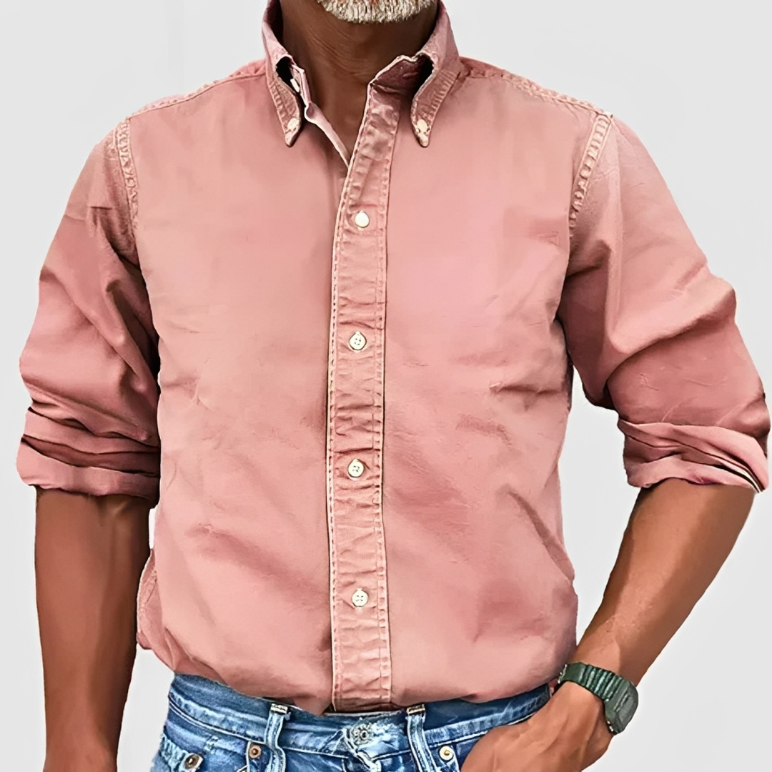 Hunter - Men's Classic Long Sleeve Shirt with Tailored Fit - Pink