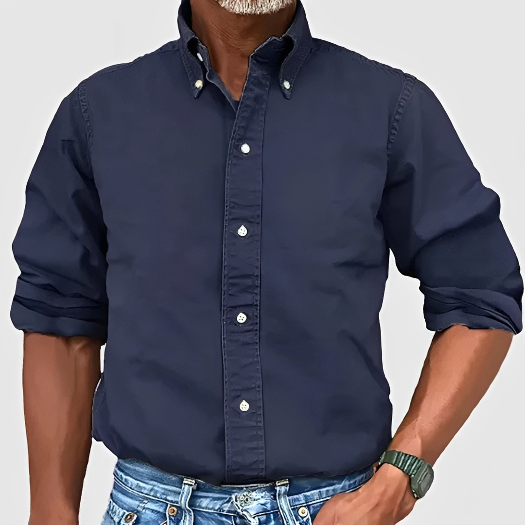 Hunter - Men's Classic Long Sleeve Shirt with Tailored Fit - Navy