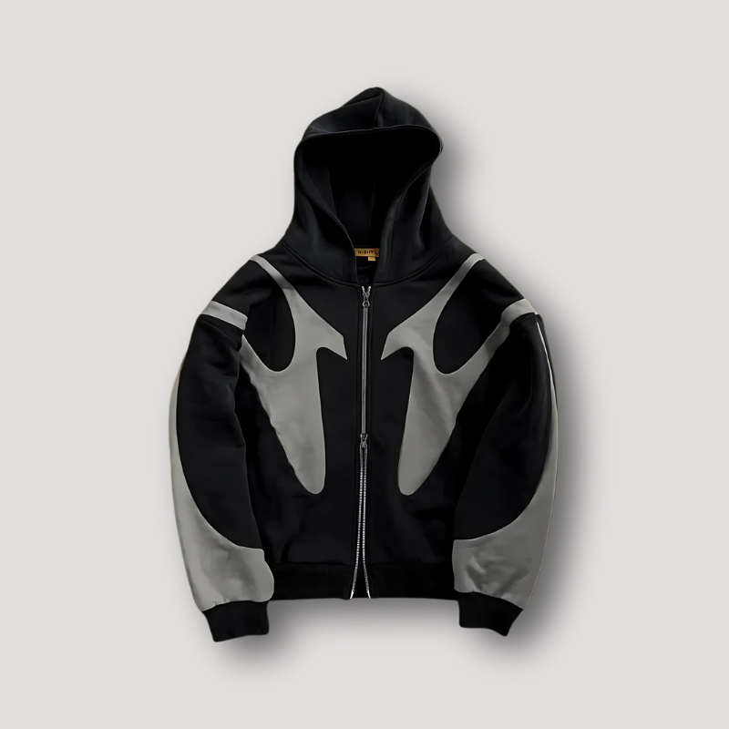 Huxley - Men's Full-Zip Hoodie with Contrast Panels - Black