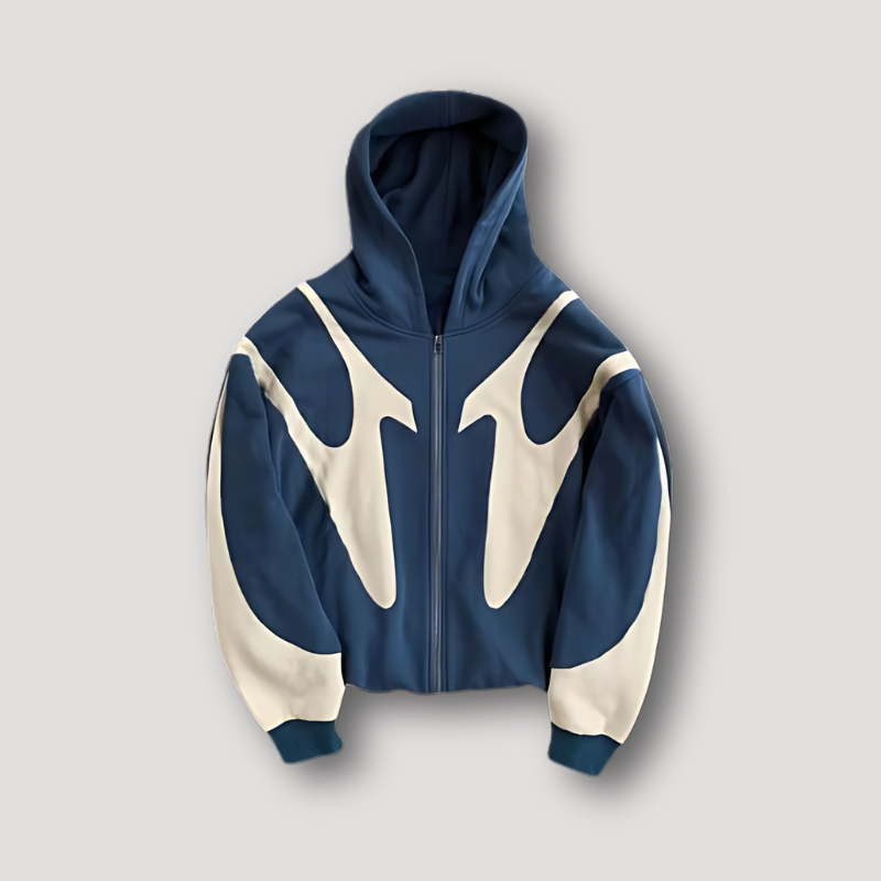 Huxley - Men's Full-Zip Hoodie with Contrast Panels - Blue