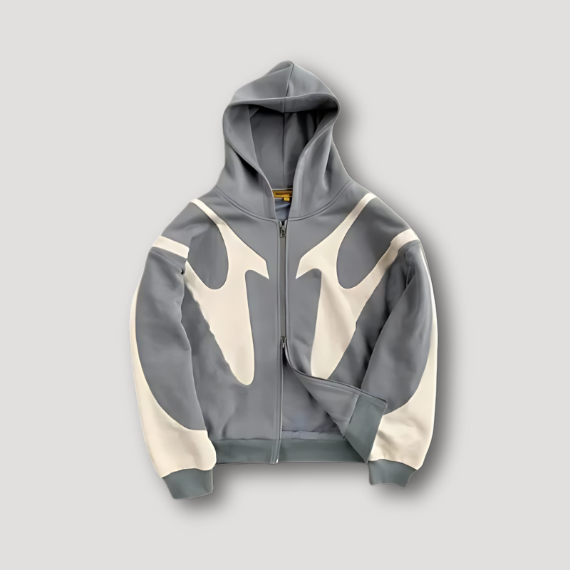 Huxley - Men's Full-Zip Hoodie with Contrast Panels - Gray