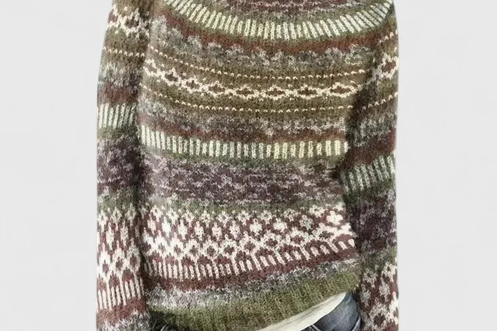 Idony - Women's Fair Isle Crew Neck Knit Jumper - Green