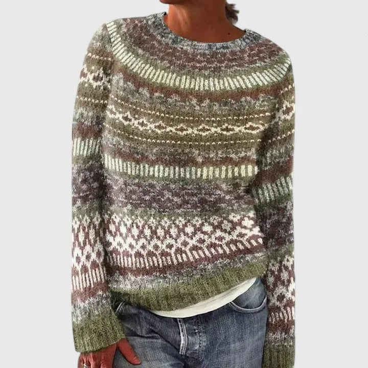 Idony - Women's Fair Isle Crew Neck Knit Jumper - Green